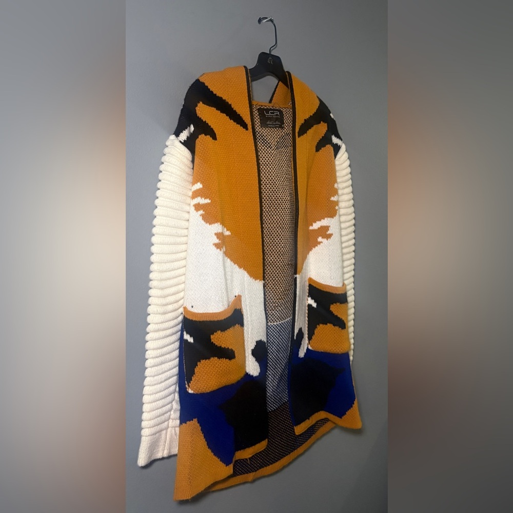 Men’s Colorblock Open-Front Cardigan - Cream & Mustard